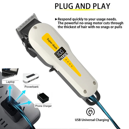 Professional USB Rechargeable Hair Clipper LCD Display Yellow