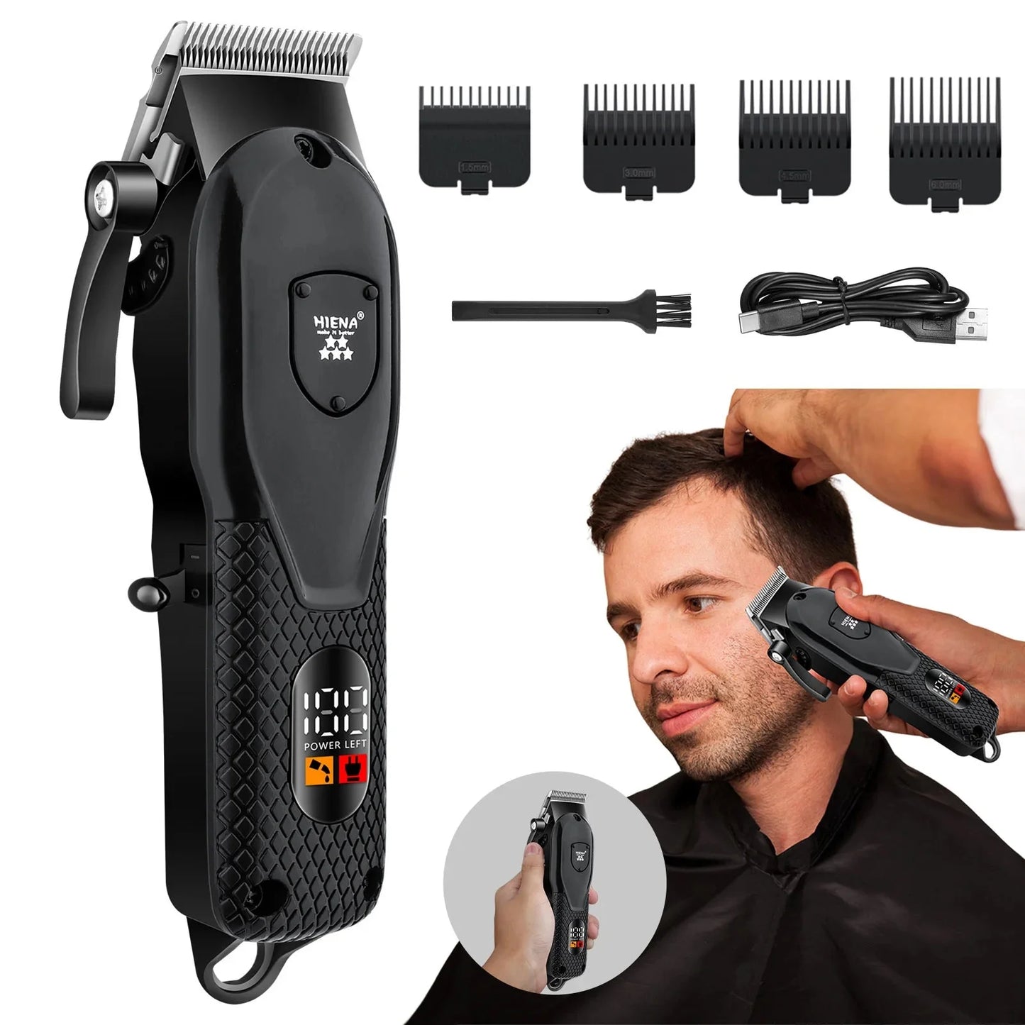 Professional Cordless Hair Clipper Set Wet & Dry Grooming Kit Black