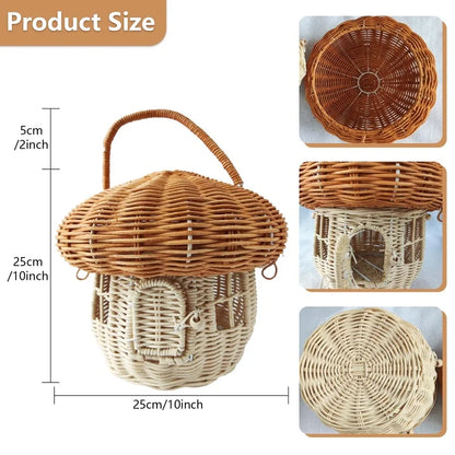 Rattan Mushroom Wicker Basket Cute Cartoon Tote