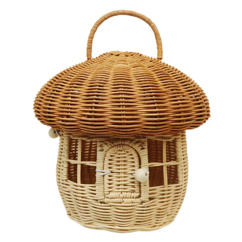Rattan Mushroom Wicker Basket Cute Cartoon Tote