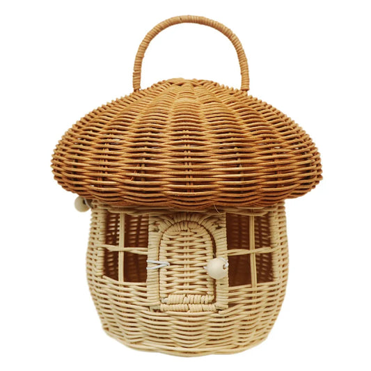 Rattan Mushroom Wicker Basket Cute Cartoon Tote