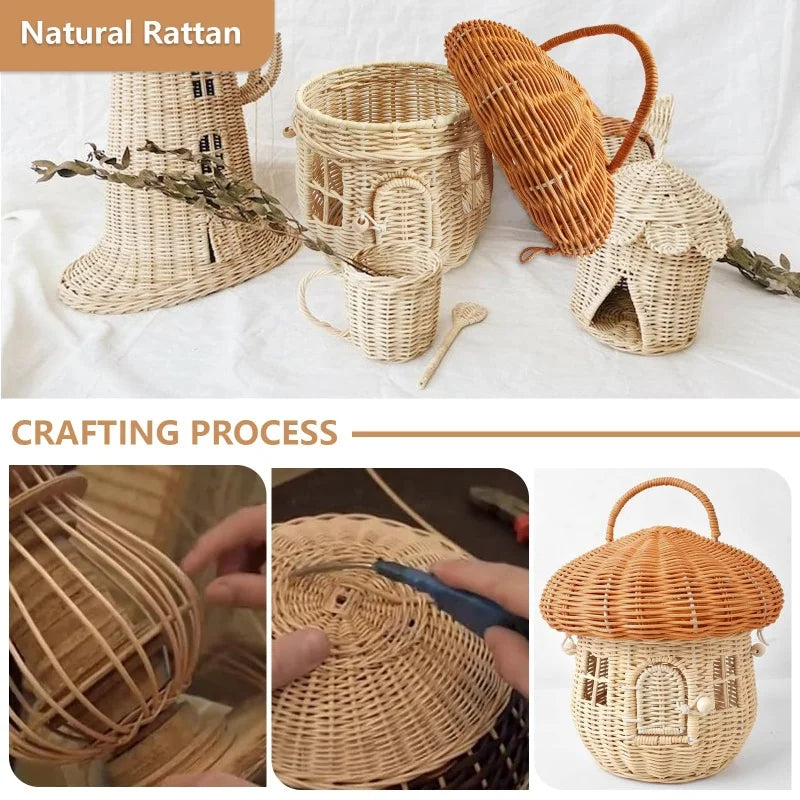 Rattan Mushroom Wicker Basket Cute Cartoon Tote