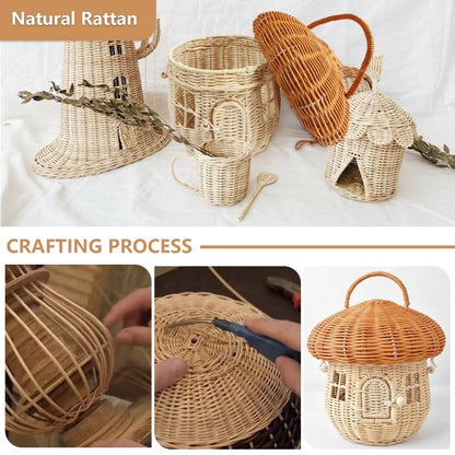 Rattan Mushroom Wicker Basket Cute Cartoon Tote