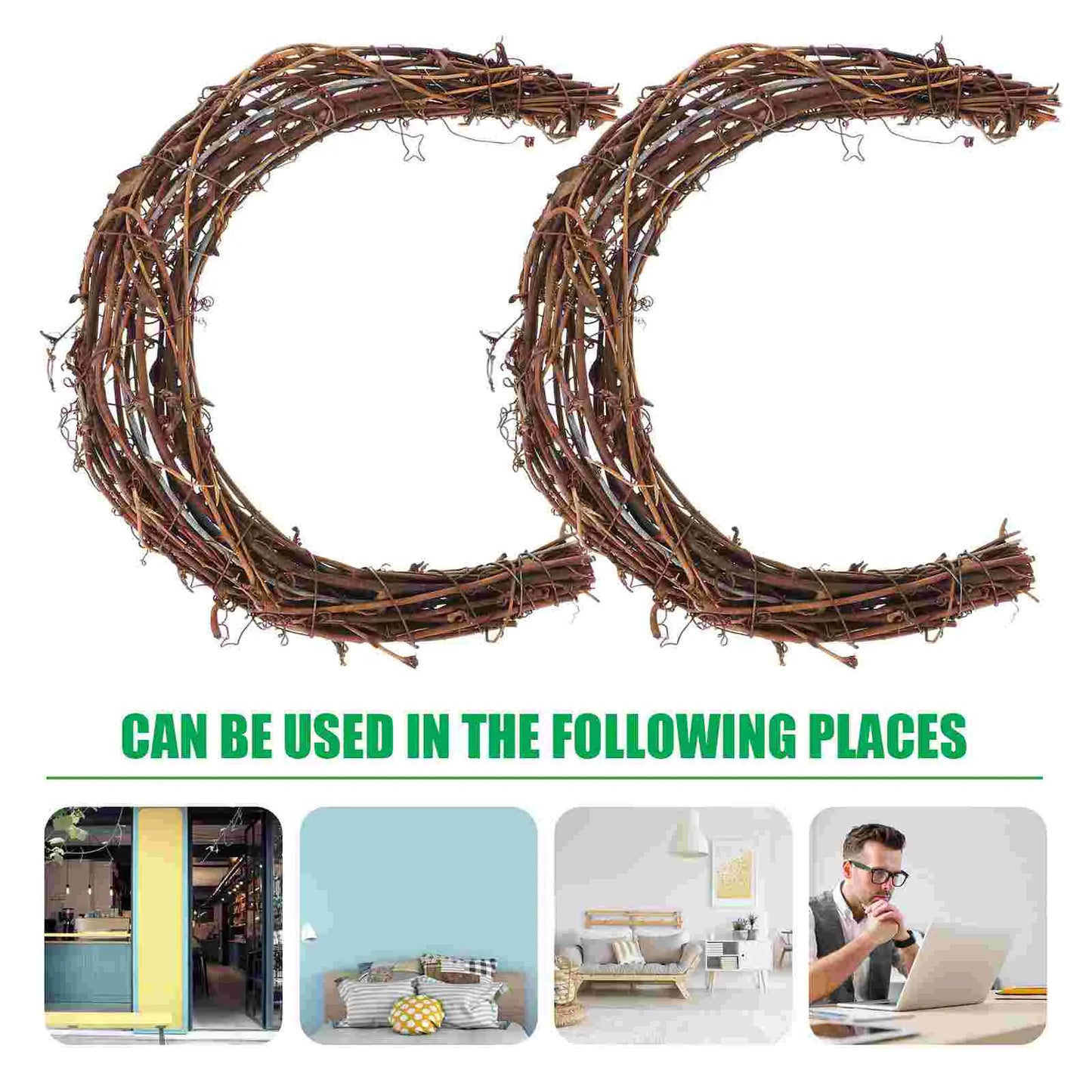 Moon Shaped Rattan Wreath Frames