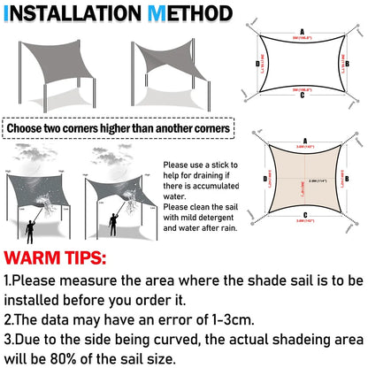 Rectangular Sunshade Sail UV Block Waterproof Canopy (Beige)