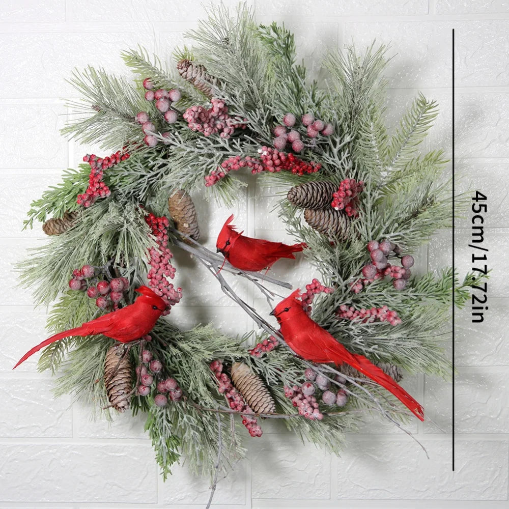 Red Cardinal Christmas Wreath with Berry and Pinecones