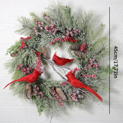 Red Cardinal Christmas Wreath with Berry and Pinecones