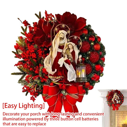 Red Christmas Wreath with Mini Statue