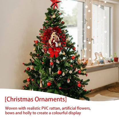 Red Christmas Wreath with Mini Statue