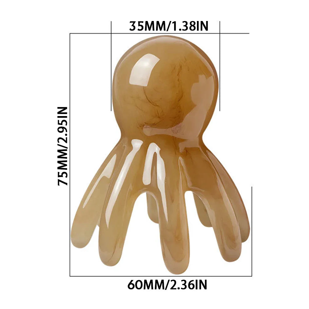 2Pcs Portable Resin Octopus Massage Comb 8 Prong Brown