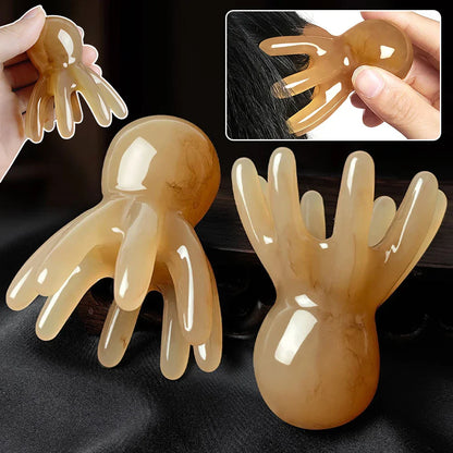 2Pcs Portable Resin Octopus Massage Comb 8 Prong Brown