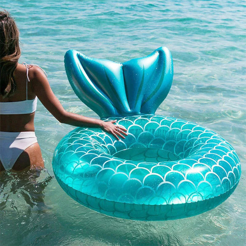 Inflatable Mermaid Swimming Ring with Backrest for Adults