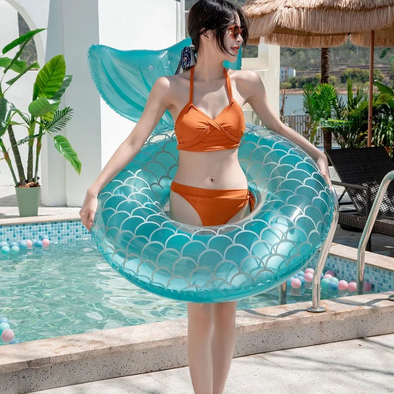 Inflatable Mermaid Swimming Ring with Backrest for Adults