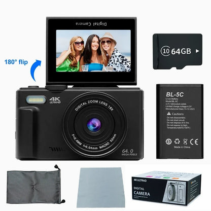 4K Digital Camera for Photography 64MP Vlogging Black