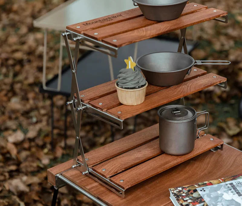 Portable 3-Tier Camping Rack Foldable Brown