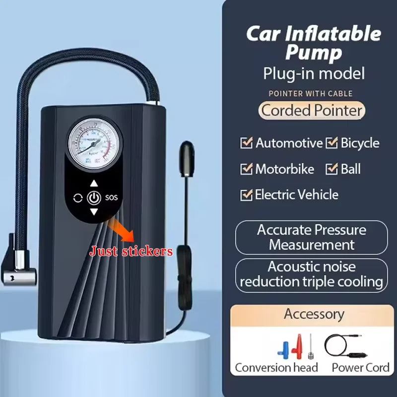 High-Precision Portable Air Pump Compressor Digital Tyre Inflator Black