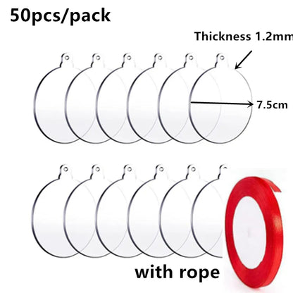 50pcs Transparent Acrylic Christmas Tree Ornament Bells for DIY Craftin