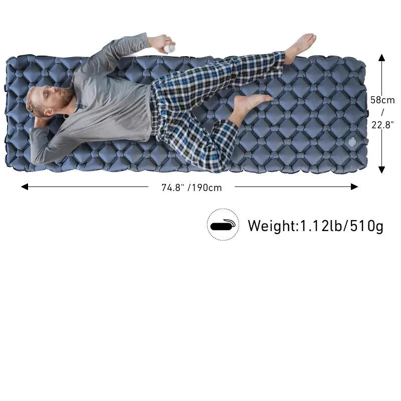 Inflatable Camping Sleeping Pad Nylon Air Mattress Blue