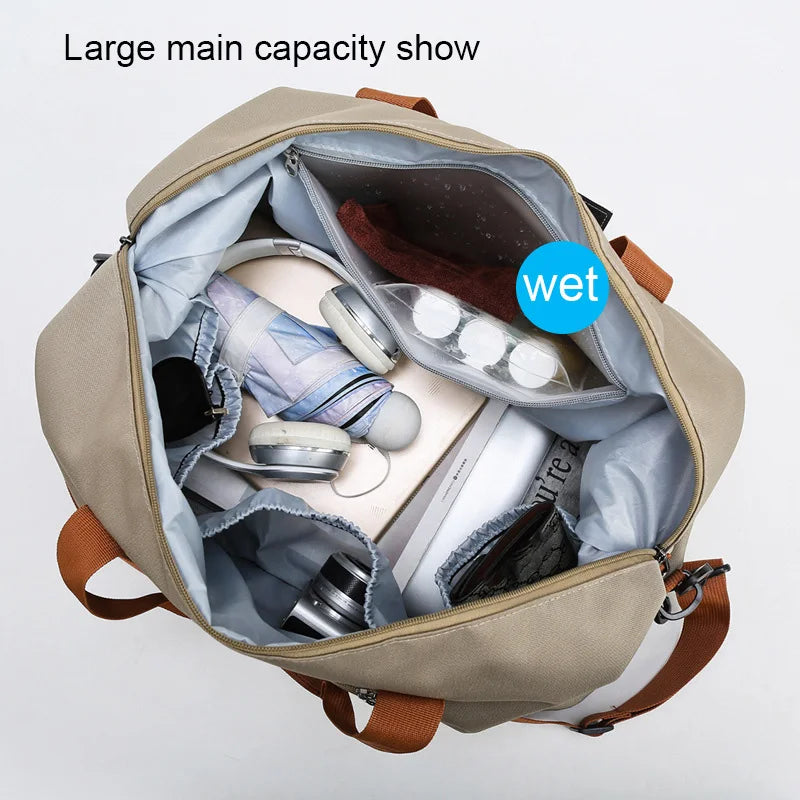 Nylon Travel Gym Duffel Bag Khaki
