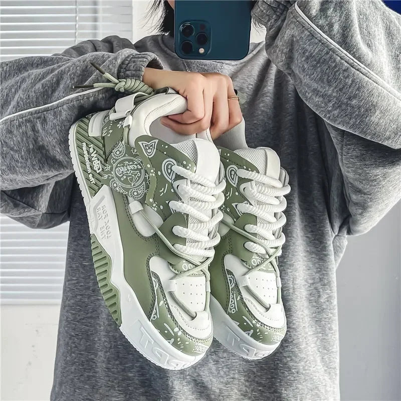 Men's Graffiti Patchwork Skateboard Sneakers (Green)