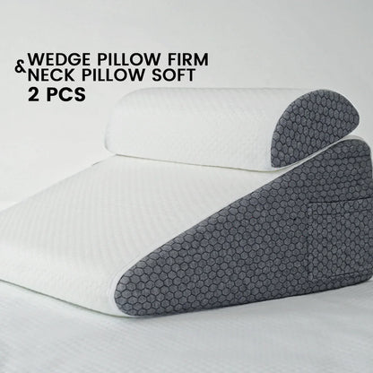 2-Piece Memory Foam Wedge Pillow Set Triangle Neck Support Dark Grey