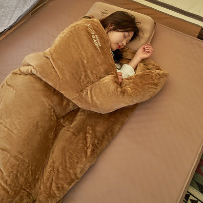 Portable Velvet Camping Sleeping Bag Cord Reel Storage Brown