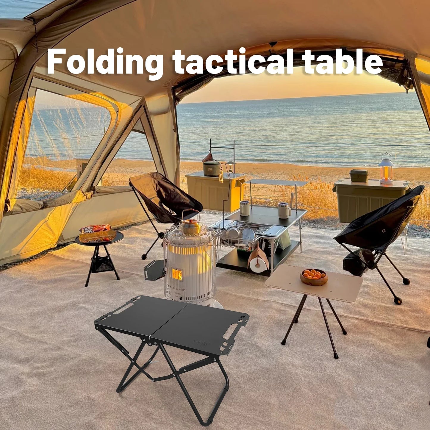 Portable Folding Camping Table Iron Table Black