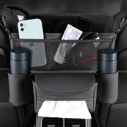 Universal Car Seat Middle Storage Bag–PU Leather Armrest Organizer Black