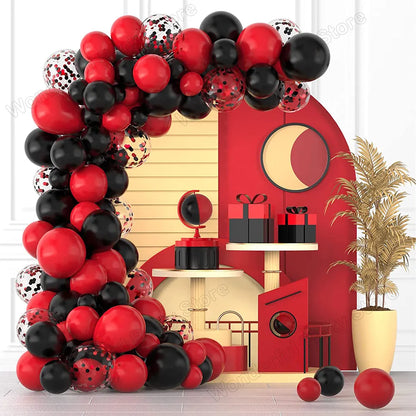 Vibrant Red and Black Balloon Garland Arch Kit with Confetti Balloons - Color: No. 6