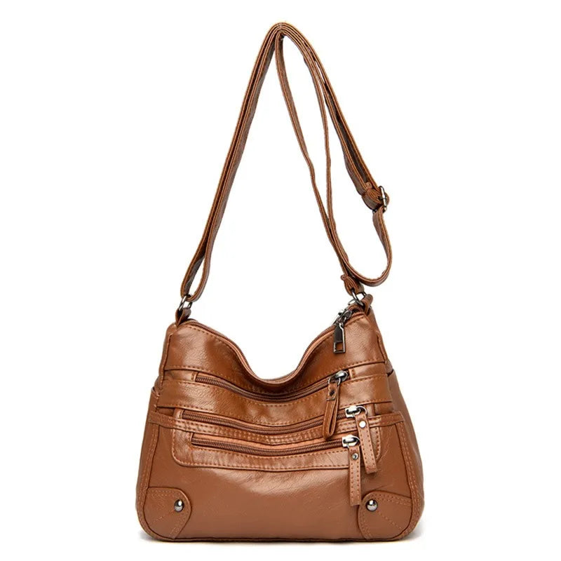 Women's Multi-Layer Leather Shoulder Crossbody Bag (Yellowish Brown)