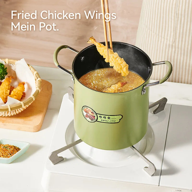 3L Deep Fryer Pot with Basket Oil Strainer Mini Pasta Pot Green