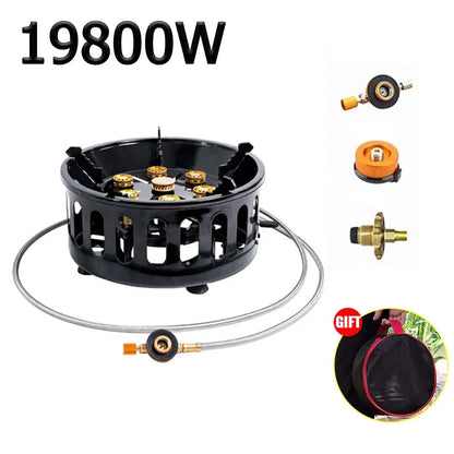 7-Core High-Power Camping Gas Stove 19800W Windproof Burner Black