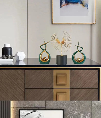 Elegant Green Ceramic Sculpture Statue - Set of 2