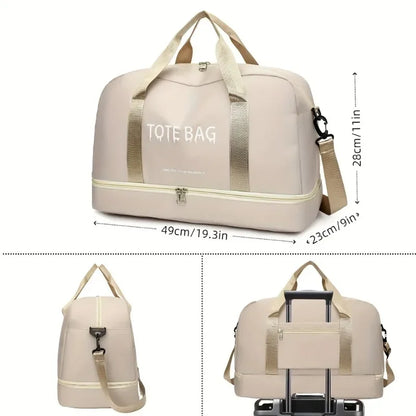 Travel Duffle Bag with Shoe Compartment & Strap (Beige)
