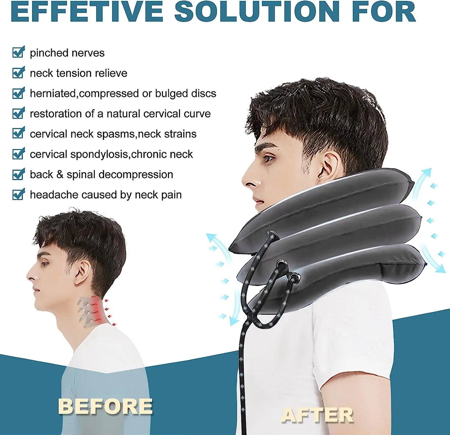 Inflatable Cervical Neck Traction Device Pain Relief Posture Alignment Grey