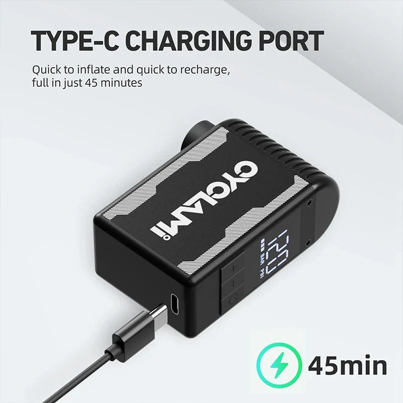 120 PSI Portable Electric Bike Air Pump Mini Fast Tire Inflator Black