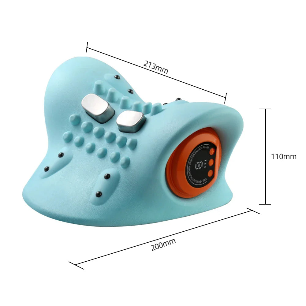 Electric Neck Stretcher Pulse Cervical Traction Pillow EMS Massage Blue