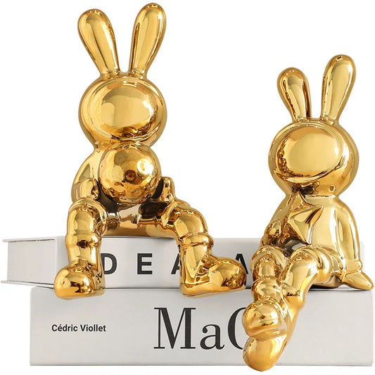 Modern Elegance: Electroplating Rabbit Sculpture Set for Chic Home and Office Decor