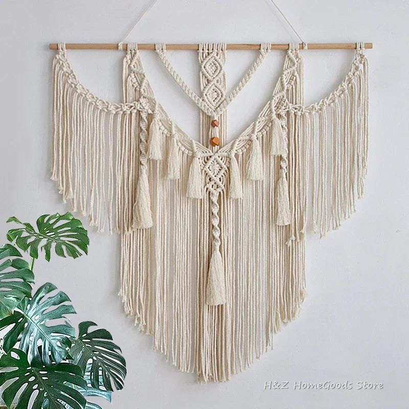 Boho Chic: Handwoven Macrame Wall Hanging Tapestry with Tassels