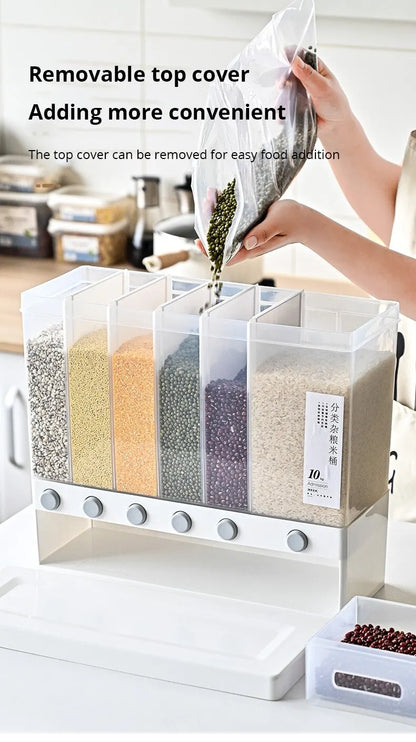 1pc Wall-Mounted Multi-Grid Food Dispenser - Large Capacity Rice Bucket