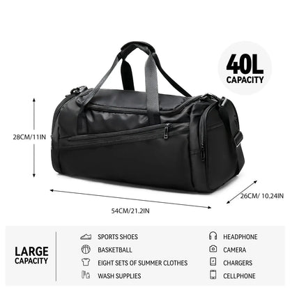 40L Foldable Sports Gym Travel Duffel Bag Black