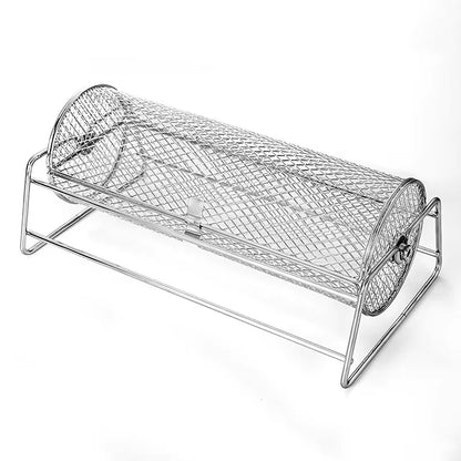 12-Inch Stainless Steel Rolling BBQ Grill Mesh Rotisserie Roaster Cage Silver