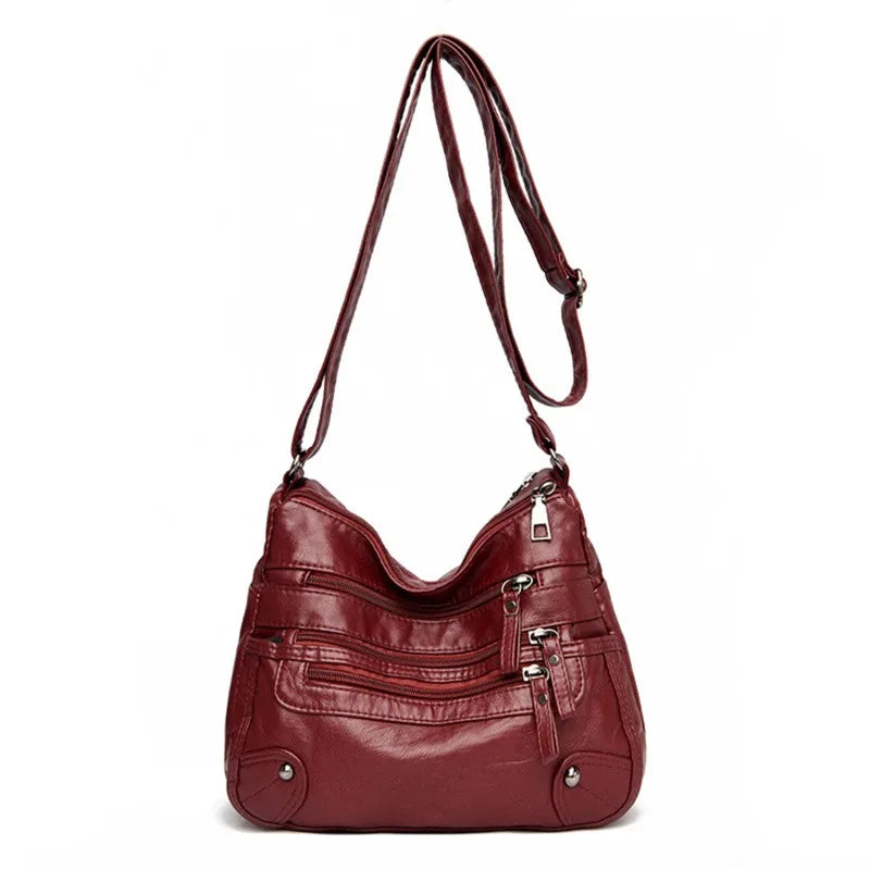 Women's Multi-Layer Leather Shoulder Crossbody Bag (Red)