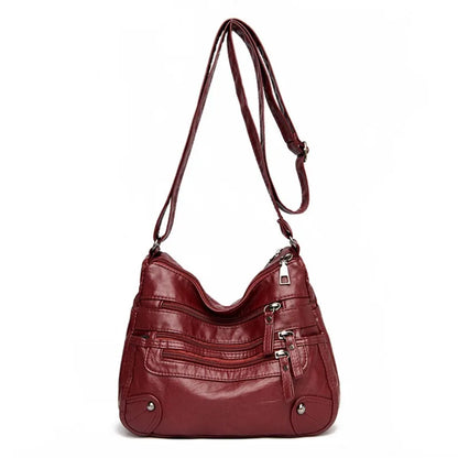 Women's Multi-Layer Leather Shoulder Crossbody Bag (Red)