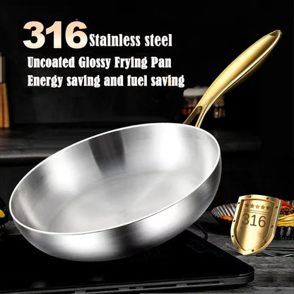 316 Stainless Steel Nonstick Frying Pan 7-Ply Wok Pan Silver