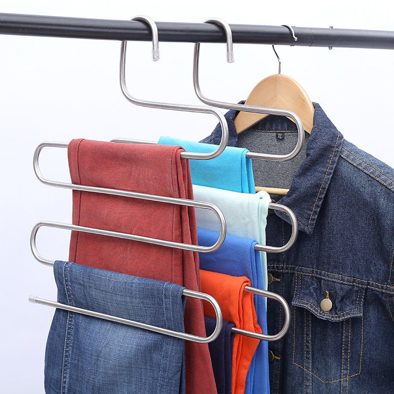 5 layers Stainless Steel Clothes Hangers S Shape Pants Storage Hangers Clothes Storage Rack Multilayer Storage Cloth Hanger