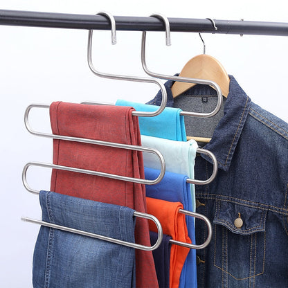 5 layers Stainless Steel Clothes Hangers S Shape Pants Storage Hangers Clothes Storage Rack Multilayer Storage Cloth Hanger