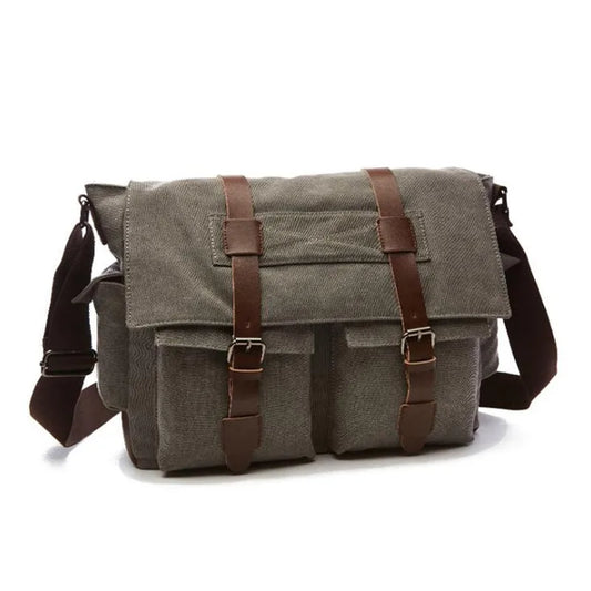 Men's Canvas Business Messenger Shoulder Bag (Grey)