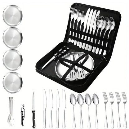 20-Piece Steel Outdoor Camping Cutlery Set Silver