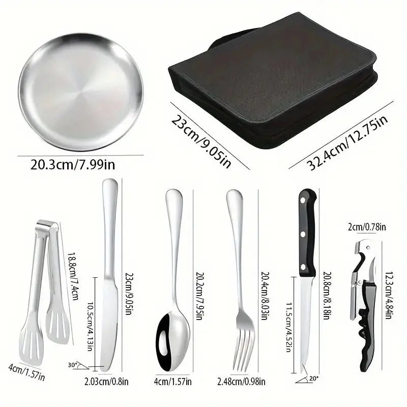 20-Piece Steel Outdoor Camping Cutlery Set Silver